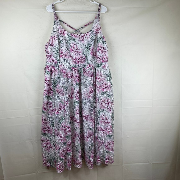 Torrid Plus Sz 2X Floral Print Midi Dress Spaghetti Strap Boho Cottagecore - Picture 2 of 10